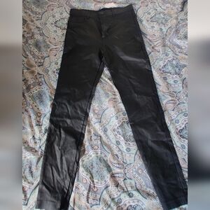 Zara Black Slim Fit Vegan Faux Leather Pants With Ankle Zipper